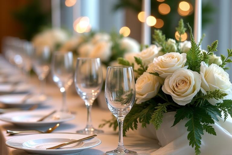 Свадебный декор стола с белыми цветами